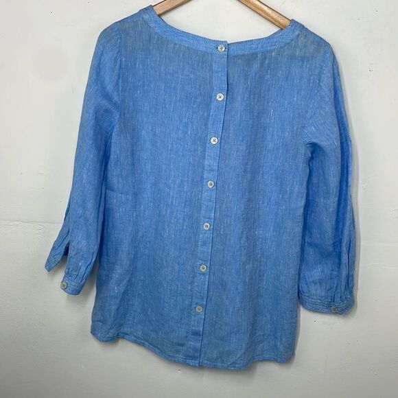 Talbots LINEN BUTTON-BACK BLOUSE - CROSS DYED size Small - Picture 2 of 13